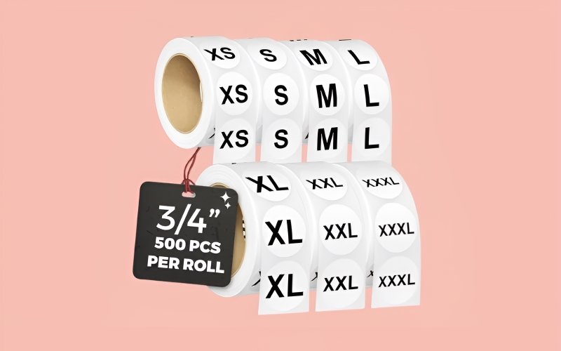 Adhesive size labels have a sticky backing for easy application