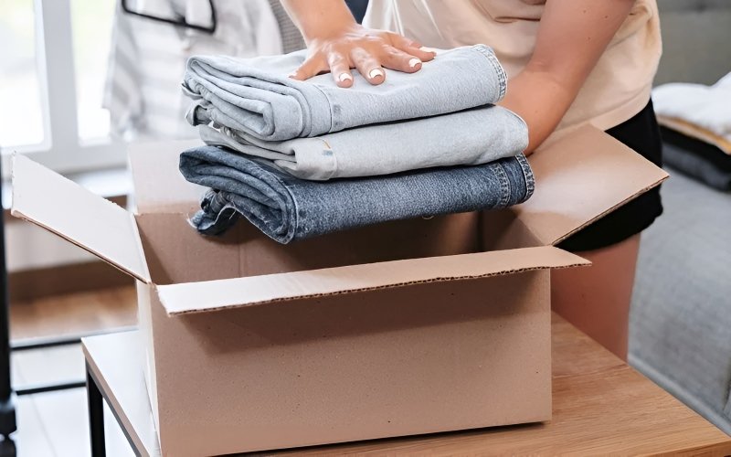 Place heavier items, such as jeans, sweaters, or folded coats, at the bottom of the container