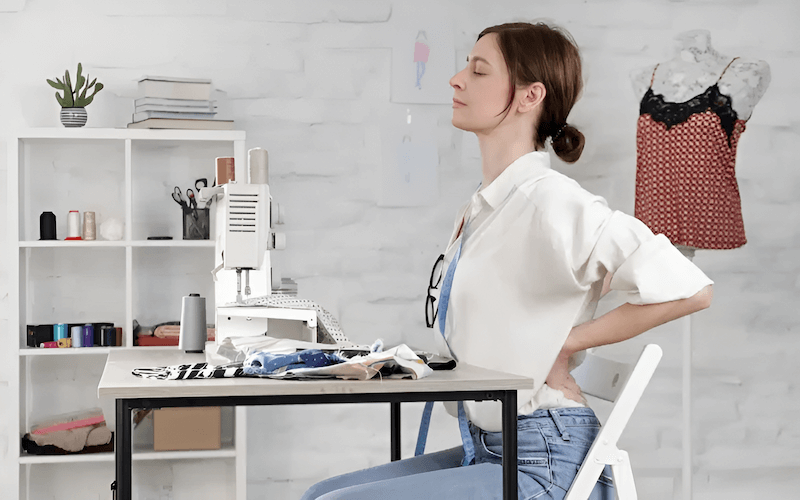 Sit upright with good back support, facing your sewing machine squarely