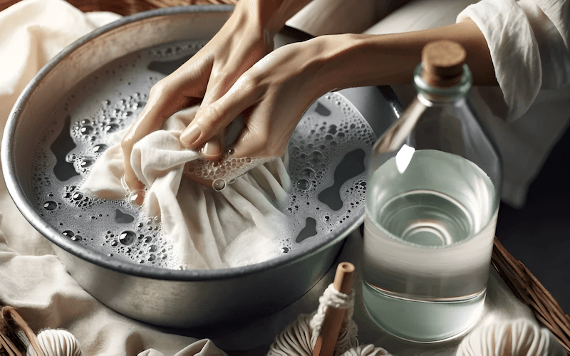 Rinse the silk garment in cold water until all traces of detergent are gone
