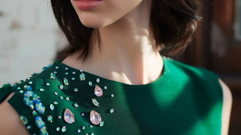 Shining rhinestones transforming plain fabric into glamorous, eye-catching designs.