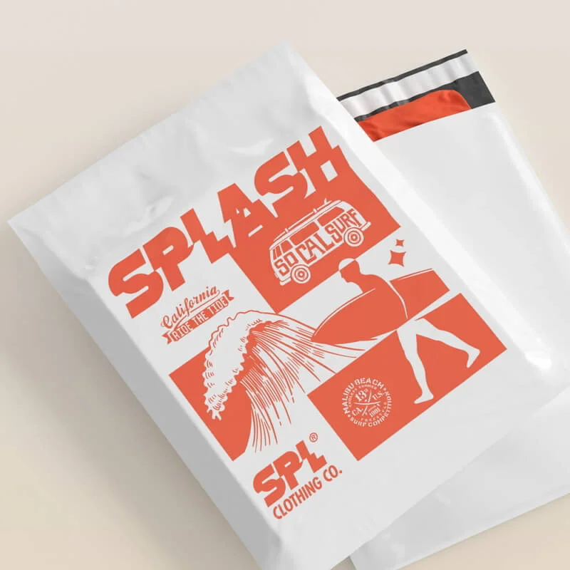 Branded poly mailers with company logos and unique designs