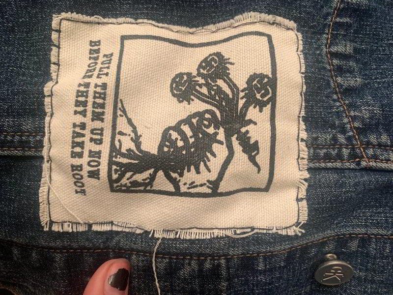 Frayed patch edge close-up