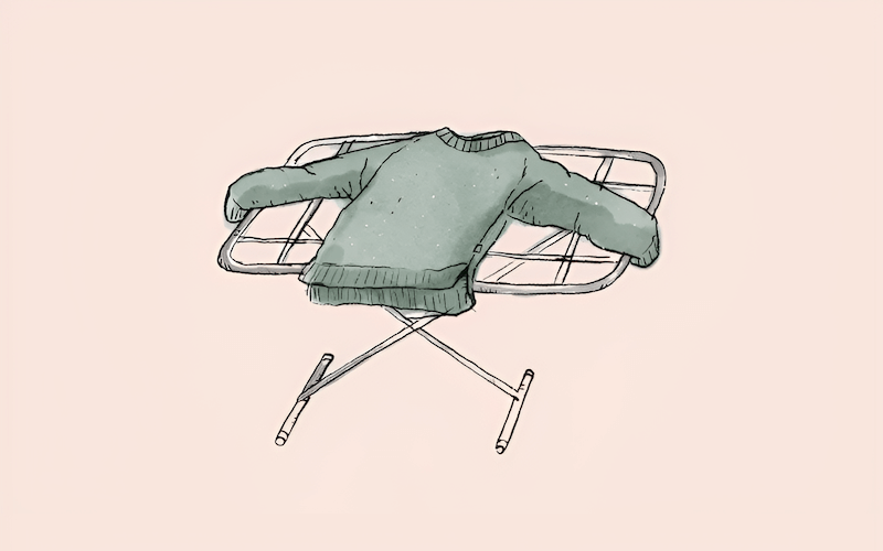 Before drying, gently reshape the garment to its original form