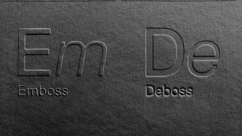 Emboss (raised) vs. Deboss (recessed).