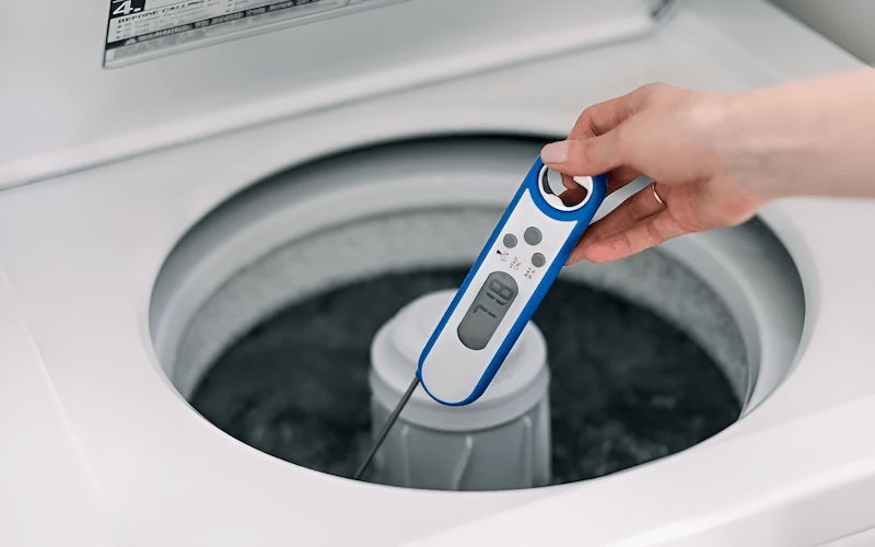The higher temperature boosts the effectiveness of laundry detergent