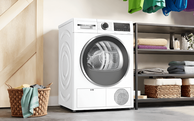 Machine drying employs heated air and a tumbling motion to rapidly remove damp from clothing