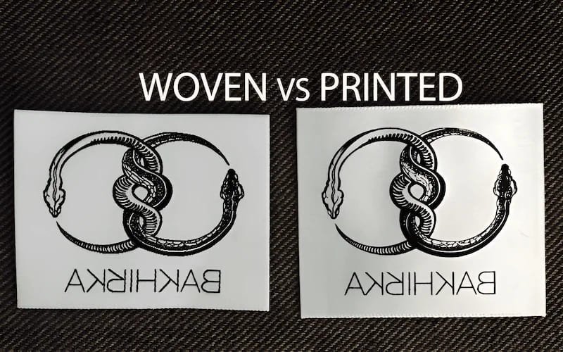Comparing the visual differences between printed (left/top) and woven (right/bottom) labels