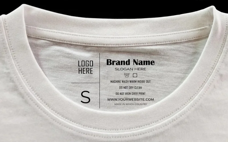 A neck label is a specific clothing component, typically a small piece of fabric or a direct print