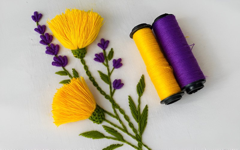 Special kinds of Thread (polyester, rayon) are used for embroidery