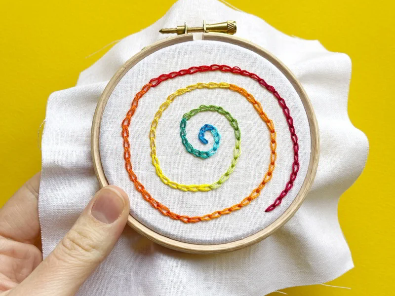 Sewing the bold Chain Stitch for outlines/fills.