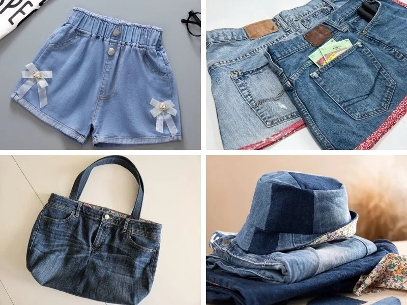 Upcycle durable denim jeans into shorts, skirts, bags creatively