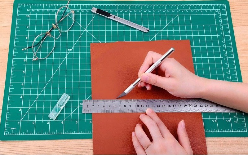 Hold the craft knife and use a ruler to cut straight