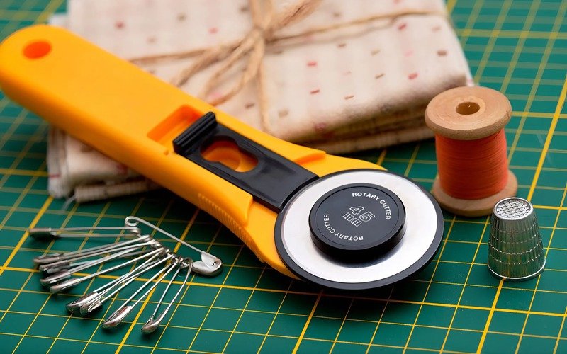 A rotary cutter has a sharp, rolling circular blade that can create clean and precise cuts
