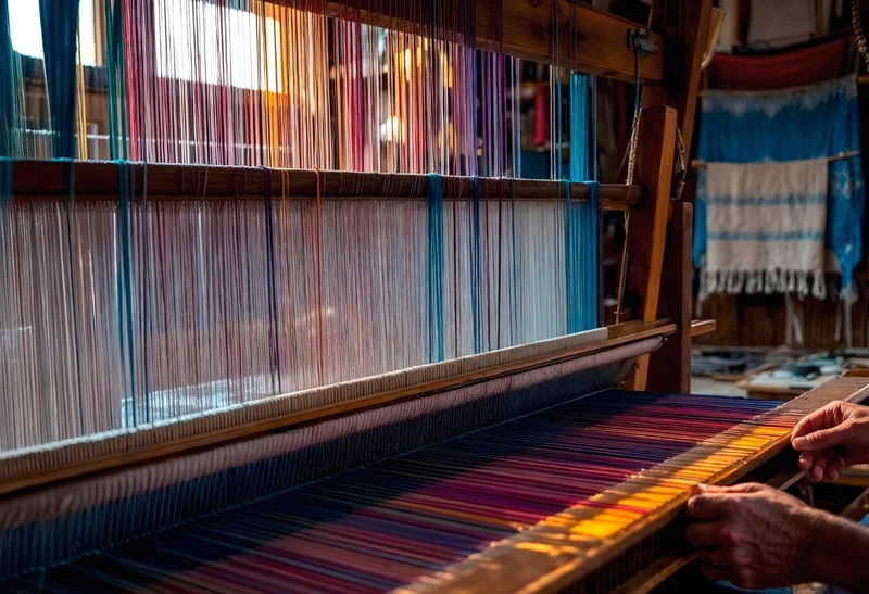 Jacquard loom: Weaving artistry.