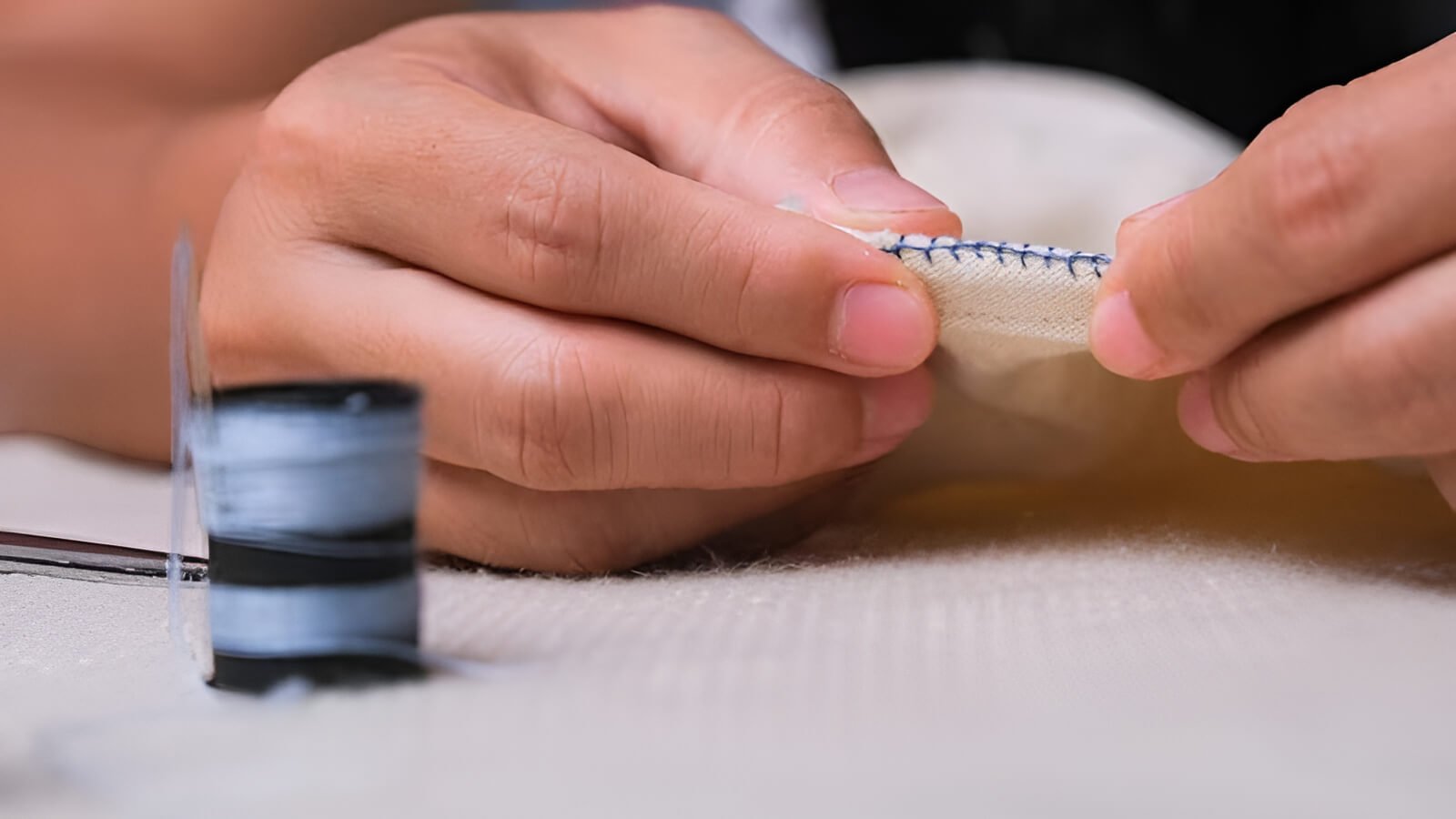 Handle cut fabric gently until after stay stitching. Avoid pulling or letting delicate edges hang and stretch