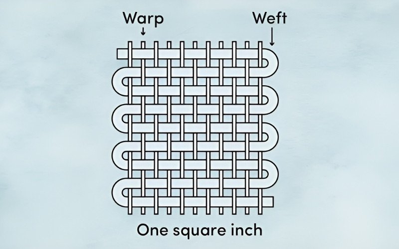 Thread count is measured by counting the threads in one square inch of fabric