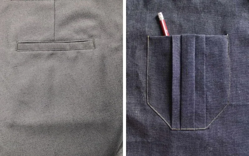 Spot the style: Welt pockets are sleek, patch are bold.