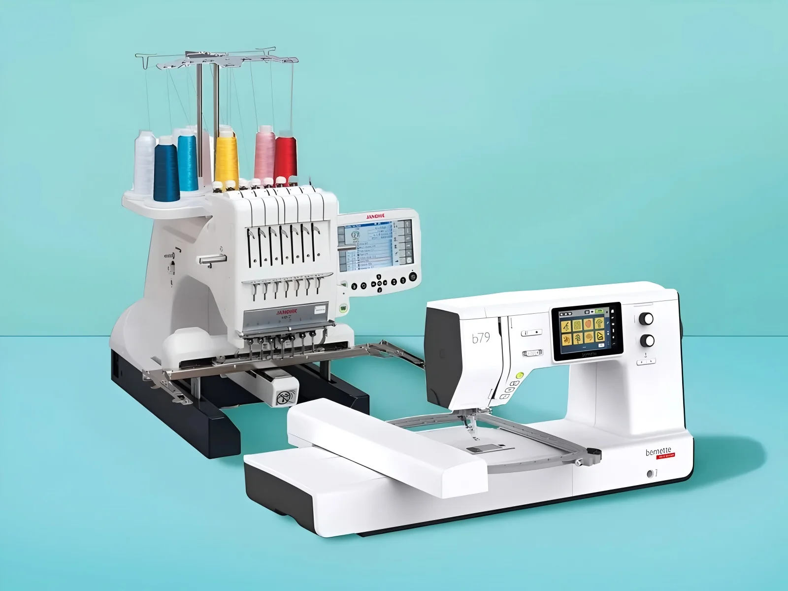 Embroidery machines add custom flair.