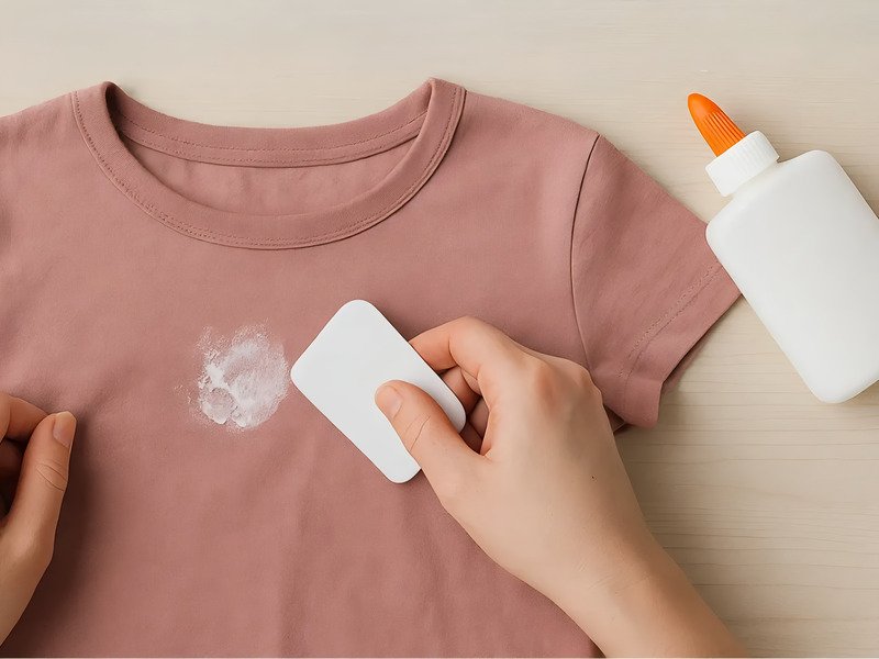Wiping wet glue will only smear it deeper into the fabric fibers.